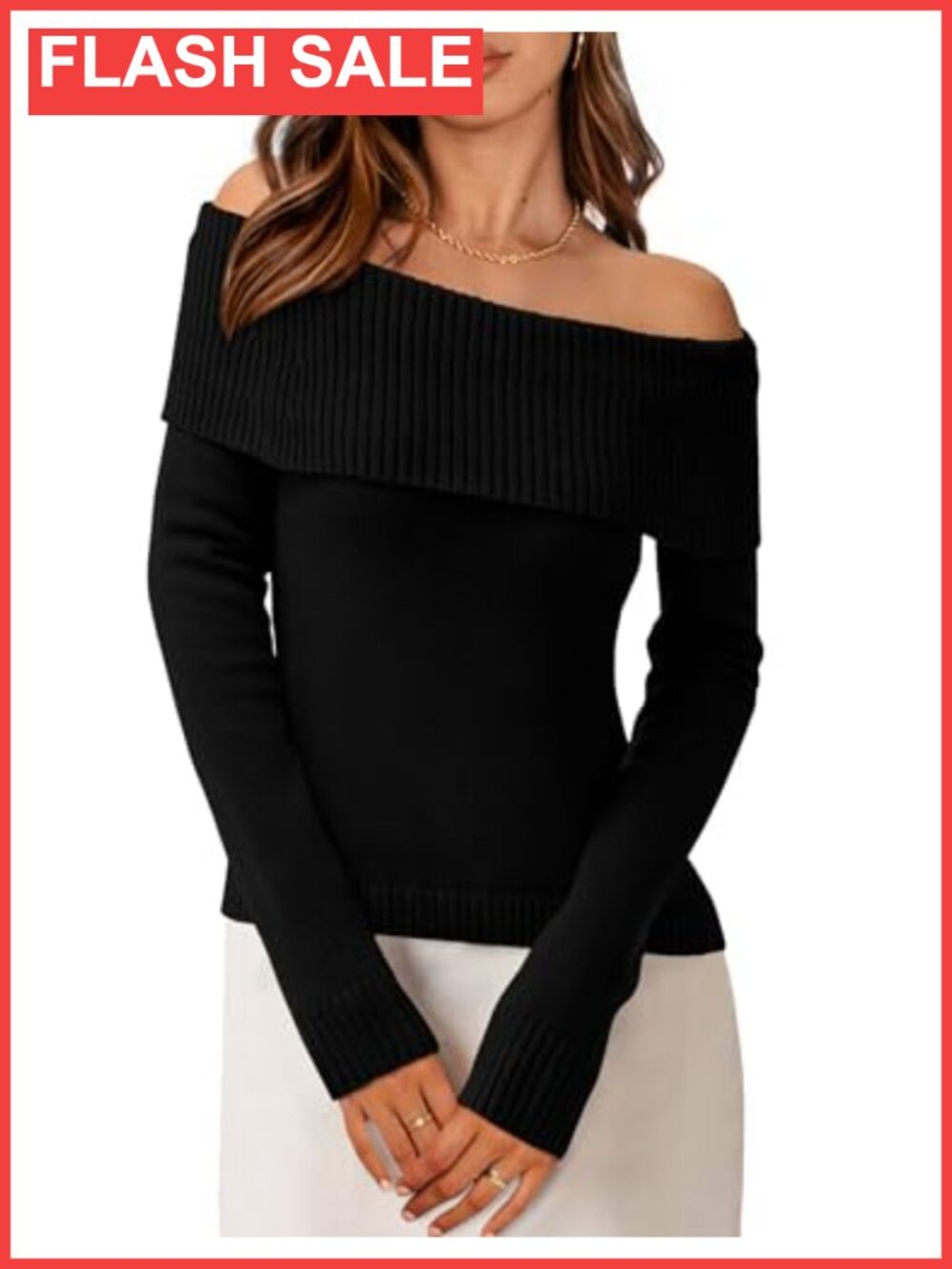 Off Shoulder Knit Sweater Long Sleeve Pullover Date Night Fall Top